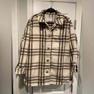 Old Navy Size S Oversized Plaid Flannel Shirt Jacket Soft Brushed Button Shacket
